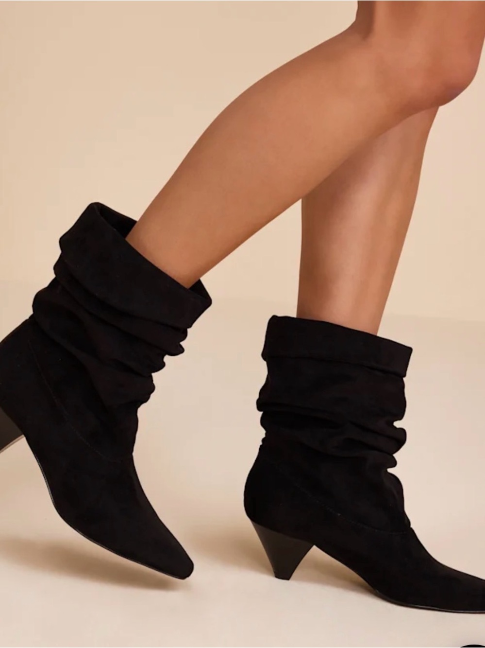 Lulu's Black Slouchy Mid-Heel Booties
